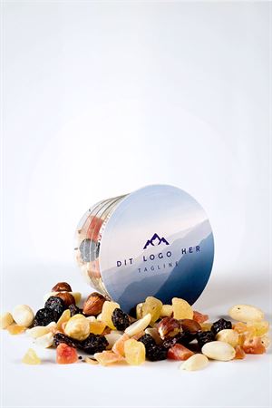 Snacks bæger med logo tryk på toppen af bægeret - Frugt & nøddemix