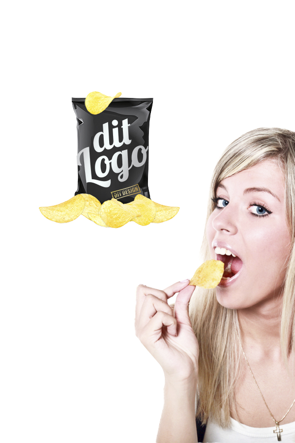 Chips i poser med logo