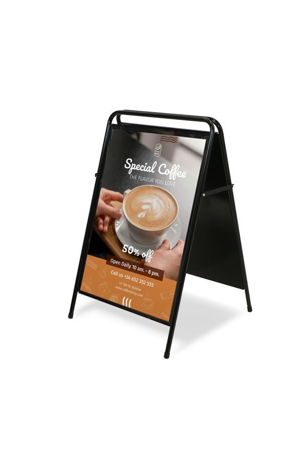 Klassisk gadeskilt i sort stål - A1, med 2 plakater, satinpapir